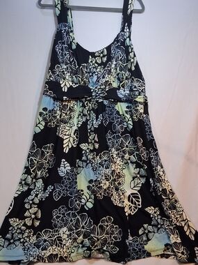 Style & Co. Black Floral Dress with Mint and Cream Accents